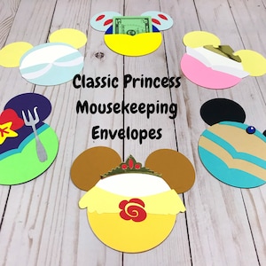 Mousekeeping Envelopes Disney Princess designs | Money Tip Envelope | Gift Card Holder | Set of 6 | Custom | Cinderella | Ariel | Belle