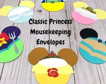 Mousekeeping Envelopes Disney Princess designs | Money Tip Envelope | Gift Card Holder | Set of 6 | Custom | Cinderella | Ariel | Belle