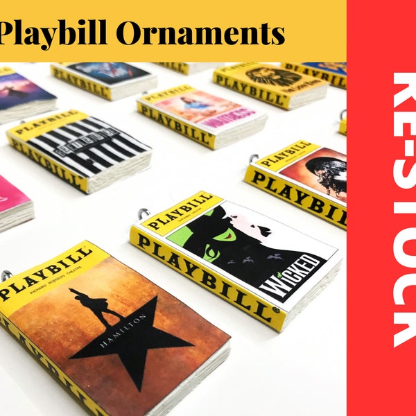 RESTOCK Musical Broadway Playbill Ornaments | Handmade Christmas Ornament | Wicked | Hamilton | Phantom of the Opera | Les Mis | Rent