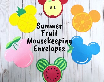 Summer Fruit Mousekeeping Envelopes | Money Tip Envelope | Disney Gift Card Holder | Snacks | Food | Watermelon | Pineapple | Cherry | Berry