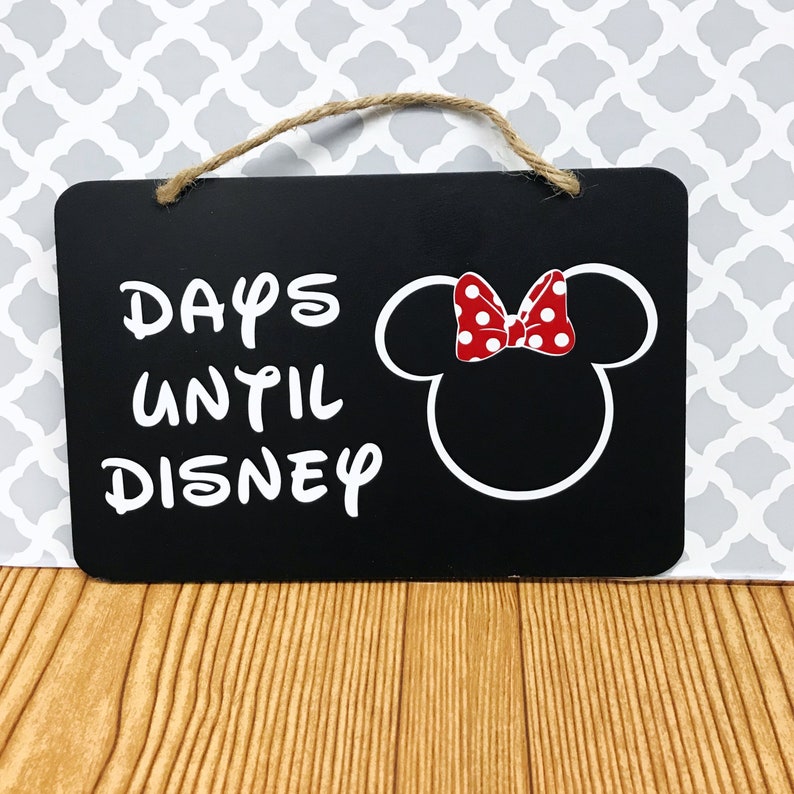Disney Chalkboard Countdown Sign Days Until Disney Disney Decor Wall Hanging Holiday Decor Mickey Head Minnie Mouse Design image 1