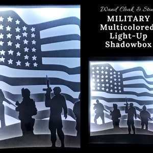 Lighted Shadowbox | Nightlight | Light Box | Shadow Box | Layered Paper Art | American | Military | Army | Flag | USA | Patriotic  | July 4