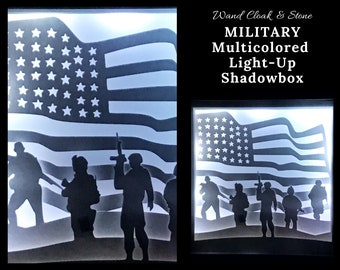 Lighted Shadowbox | Nightlight | Light Box | Shadow Box | Layered Paper Art | American | Military | Army | Flag | USA | Patriotic  | July 4