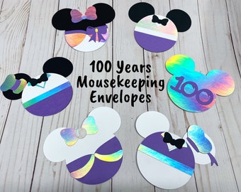 Disney 100 Years of Wonder Anniversary Mousekeeping Envelopes | Tip Envelope | Gift Card Holder | Mickey | Minnie | Goofy | Donald | Daisy