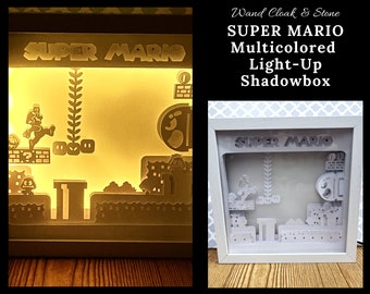 Lighted Shadowbox | Nightlight | Shadow Box | Layered Paper Art | Lightbox | Super Mario | Video Game | Gamer | Mario | Luigi | Nintendo