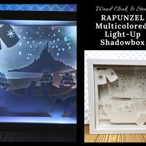 Lighted Shadowbox | Nightlight | Light Box | Shadow Box | Layered Paper Art | Disney | Princess | Tangled | Rapunzel | Lantern | Castle
