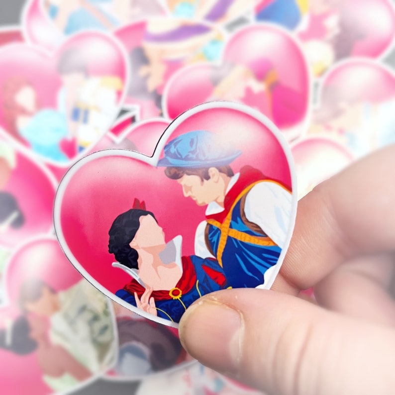 Disney Couple Valentine Heart Die Cut Sticker Princess Prince Love Cinderella Beauty Beast Aladdin Tiana Anna Kristoff image 1