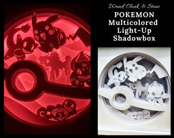 Lighted Shadowbox | Nightlight | Light Box | Shadow Box | Layered Paper Art | Pokémon | Ash | Pikachu | misty | brock | Starter | Charmander