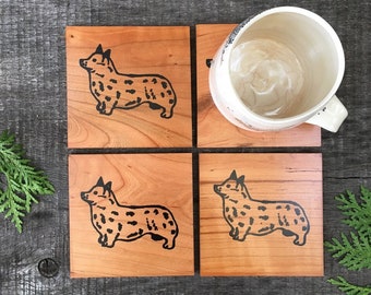 Corgi Dog Coasters, Corgi Gift, Stocking Stuffer, Reclaimed Wood Coasters