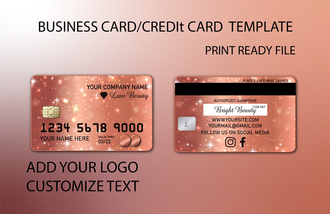 DIY Hologram Credit Card Business Cards Gold Glitter Credit - Etsy