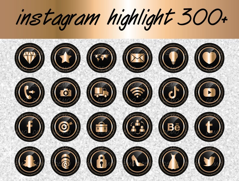 300 Instagram Story Highlight Icons Black Rose Gold Icons - Etsy