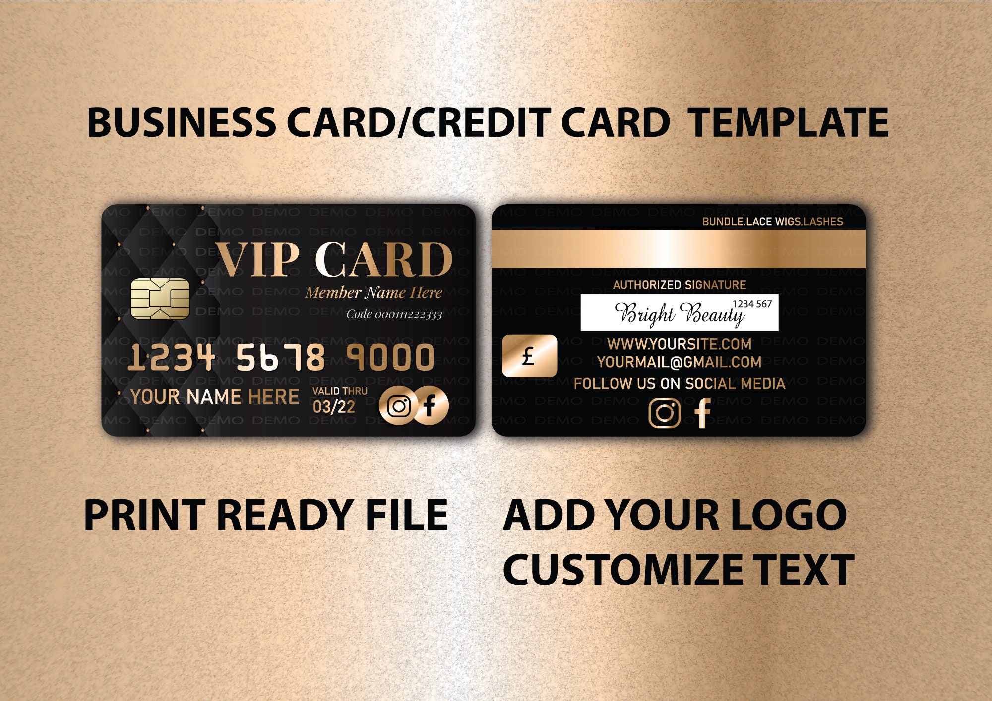 DIY VIP Hologram Credit Card Business Card Gold Glitter - Etsy UK