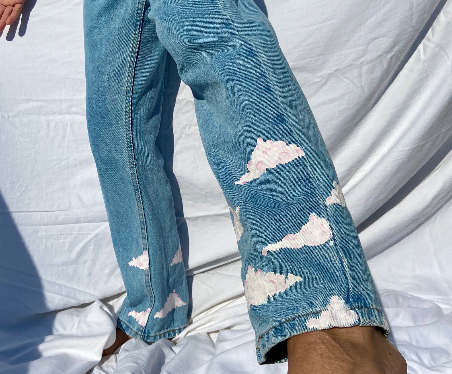 Hand Painted Cloud Jeans Etsy