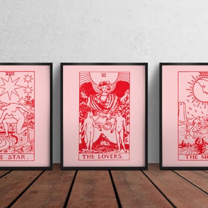 Set of 3 Tarot Prints, Tarot Card Print, The Star, The Lovers, The Moon, Office print, Witch Print, Tarot Card Wall Art, A3 A4, Print set