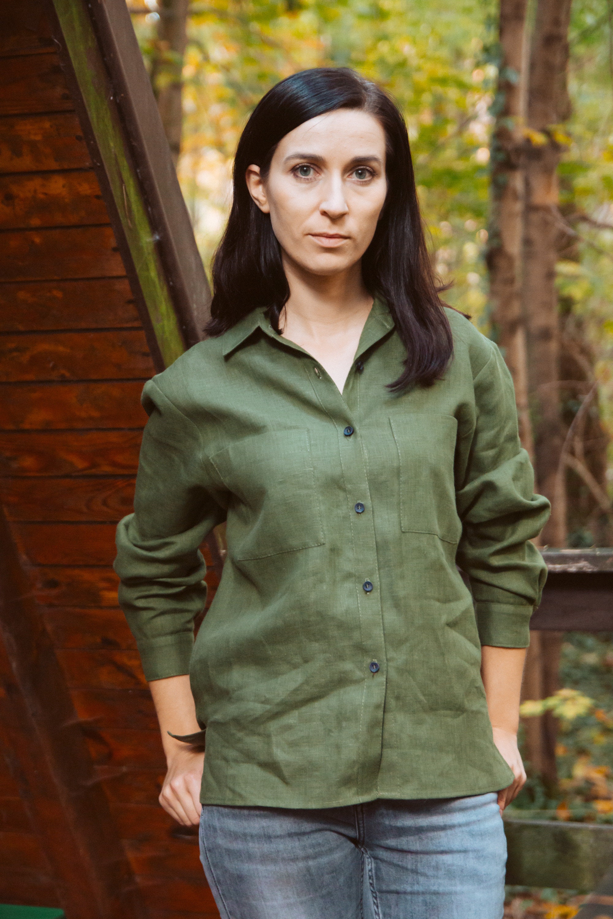 Linen shirt for women green blouse with buttons casual Etsy