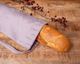100% pure washed organic linen zero waste kitchen bag pouch for bread, baguette, nuts, home decorations for kitchen storage in custom size