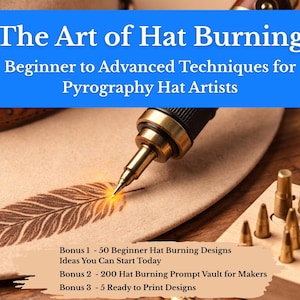 Hat Burning Guide Book | Pyrography Tutorial, Design Prompts (Digital Download)