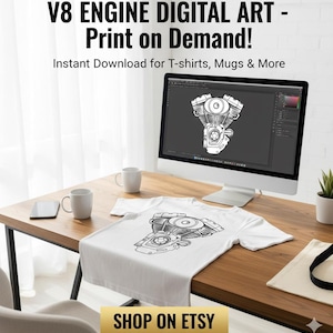 Conception du moteur V8 | Moteur SVG PDF AI eps jpg pour Cricut & Laser Cut