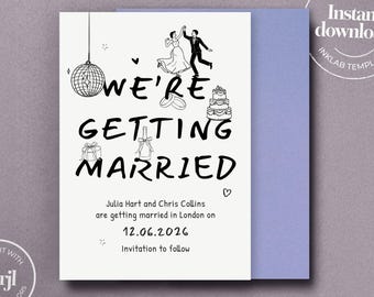 Réservez votre date de mariage modèle imprimable | illustrée de faire-part de mariage | Faire-part de mariage amusant dessiné à la main Corjl modifiable | A10