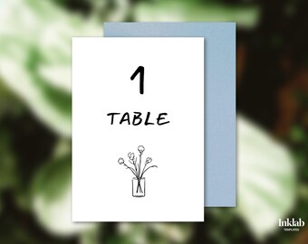 NUMÉRO DE TABLEAU Modèle | de table noir et blanc minimaliste | illustration dessinée à la main | style manuscrit | mariage moderne | numérique | A03