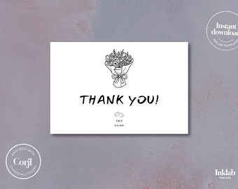 Modèle de CARTE DE REMERCIEMENT | Merci mariage noir et blanc minimaliste | illustration dessinée à la main | style manuscrit | moderne | numérique |A03