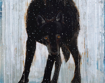 Black Wolf Spirit Animal Stretched Canvas Gallery Art Print
