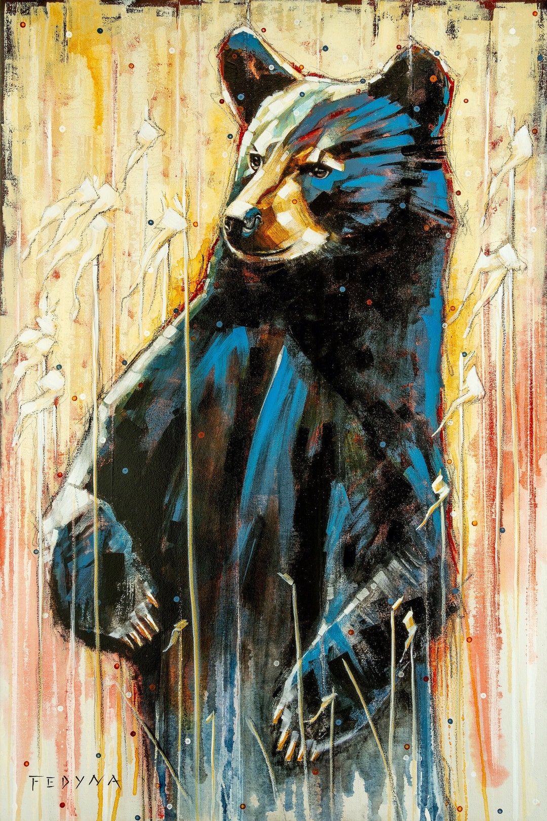 Standing Black Bear Spirit Animal Gallery Style Wrapped Canvas Giclee