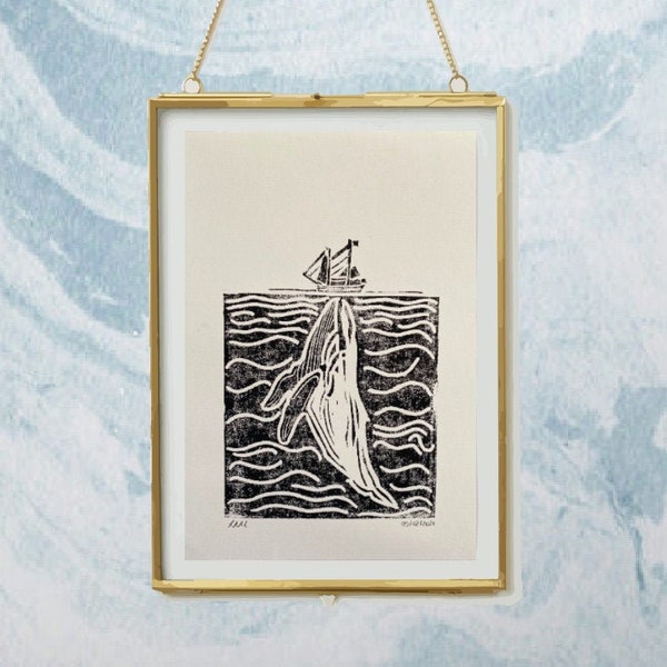 Beautiful A4 Whale Lino Print | Marine Ocean Nature Wildlife | Sentimental healing picture depicting what lies beneath the surface