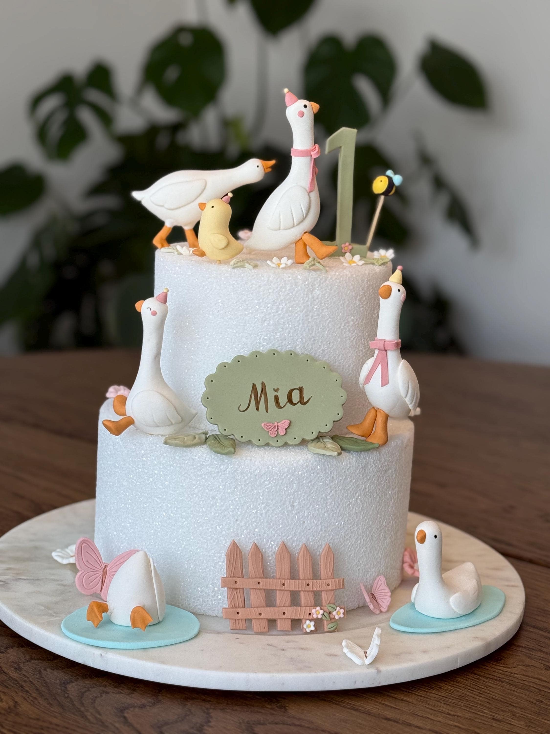 Silly Goose Cake Topper Handmade Fondant - Goose Figurine Set for Cake Decoration - Cake Topper for Birthdays and Baby Showers.