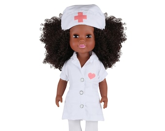 Basjia African American Black Nurse Doll Toy COVID Frontline Worker Child Nurse