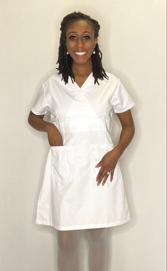 white scrub dress