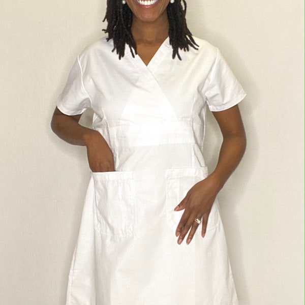 White Scrub Dress Nurse Uniform For Graduation Pinning Ceremony