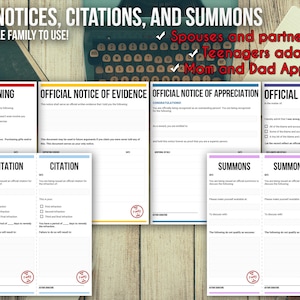 Printable Family Notices | Warning to Husband | Printable Apology to Wife | Printable Citations for Kids |  Printable Family Notices