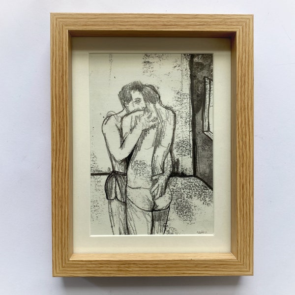 Original, signed, framed, portrait, male nude, painting, illustration, gay, homoerotic, sexy, tom of Finland, LGBTQ, small, gay love