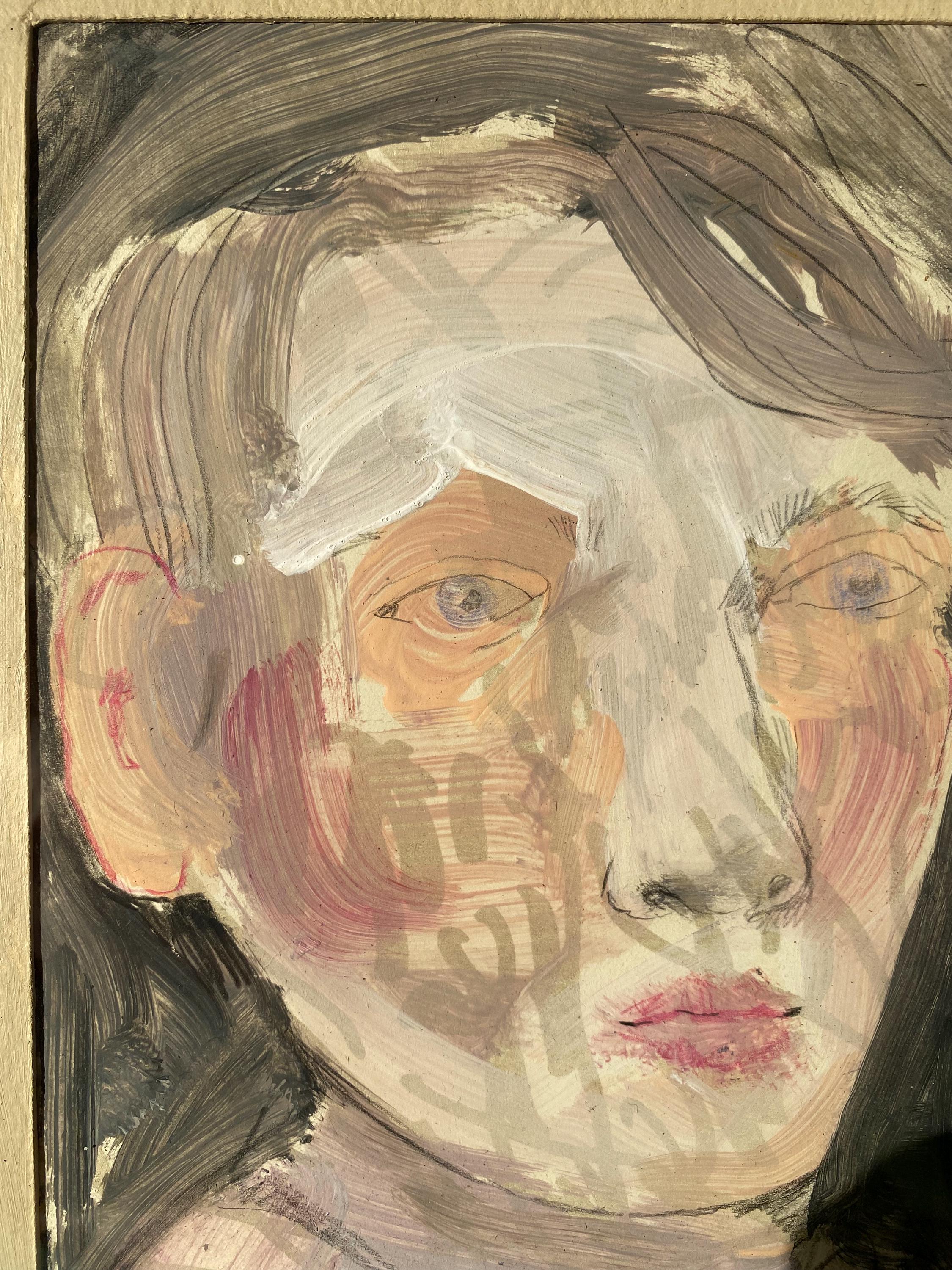 オリジナルの署名入りカラー絵画、女性の肖像画、カラフル、ビンテージ