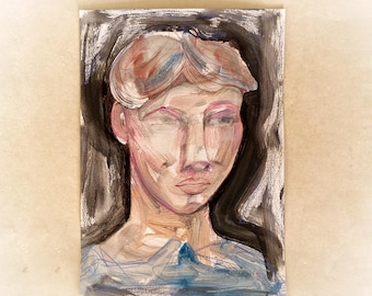 Original, signed water colour portrait, female, androgynous painting, illustration, woman, pretty, LGBTQ, lesbian, non binary