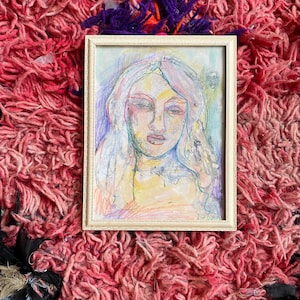 original signed water colour painting, portrait of woman, colourful, vintage, female, illustration, ink, drawing,on paper, framed, beautiful