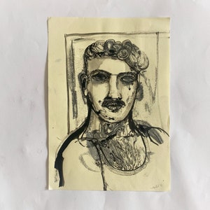Original, signed oil monotype portrait, male, man,  painting, illustration, handsome drawing, dandy
