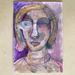 original signed, water colour painting, portrait, girl, woman, female, illustration, ink, drawing, on paper, colourful, colorful