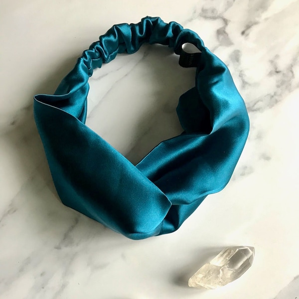 Pure Silk Headband, 100% Mulberry Silk Hair Accessory, Twisted Knot Head Band, Turban Head Band in Perfect Teal