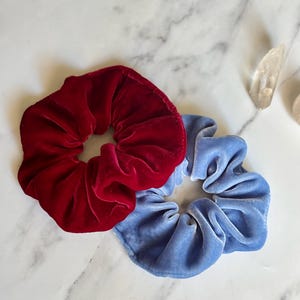 2 Silk Velvet Scrunchies | Letterbox Gift | Designer Hair Tie | UK Small Batch