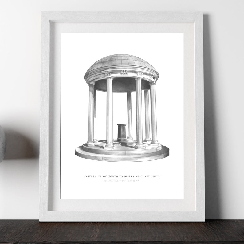 May include: A black and white illustration of the Old Well, a historic landmark at the University of North Carolina at Chapel Hill. The text "University of North Carolina at Chapel Hill" and "Chapel Hill, NC" is below the image.
