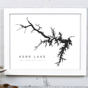 Kerr Lake | North Carolina + Virginia Lake, meerdere maten print