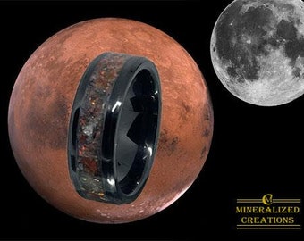 Genuine Mars rock, genuine moon dust, meteorite ring