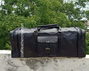 Handmade Vintage Leather black Duffle Bag, Leather Weekender, Gym Bag, Vacation Duffel Bag, Travel Bag, Overnight Bag, Leather Holdall