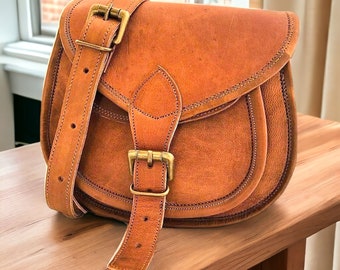 Vintage Satteltasche aus echtem Ziegenleder Cross-Body Leder Braun Messenger Schultertasche