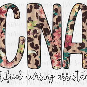 Leopard Floral CNA Certified Nursing Assistant PNG - Instant digital download