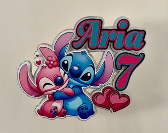 Stitch and Angel Personalised Cake Topper name and age