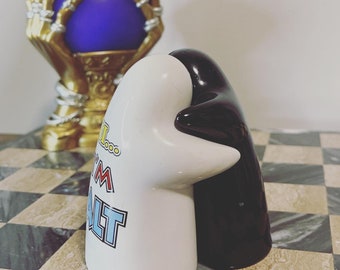 Vintage Hugging Ghost salt and pepper shakers, black and white, funny kitchen decor