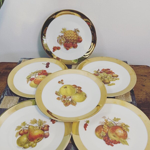 Vintage 6 piece Bavaria Germany Golden crown Harvest plate set